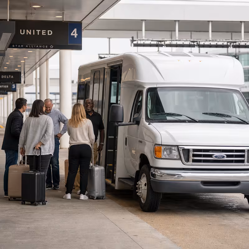 Black Mercedes Sprinter van staged for an New Orleans Airport Transportation group