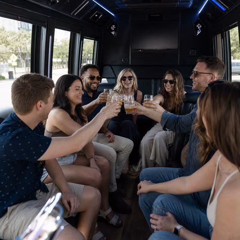 Black Mercedes Sprinter van staged for an New Orleans Winery & Brewery Tour Transportation group